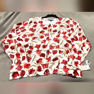 BNWT - Karen Scott Burgandy Floral Cardigan, Size 2XL